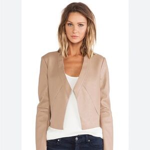 Tan Cropped Blazer Asymmetrical Front Tailored Fit